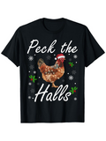 Men's T-Shirt Peck The Halls Festive Snowflakes With Chicken Wearing Santa Hat