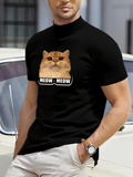 Men's T-Shirt Meow Meow Cute Brown Cat With Playful Wide Eyes Staring Quietly