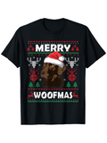 Men's T-Shirt Merry Woofmas Santa Hat With Christmas Dog Greeting