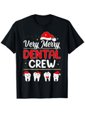 Men's T-Shirt Very Merry Smiling Cartoon Teeth Crew With Festive Santa Hats Dental