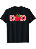Men's T-Shirt Playful Strawberry With Polka Dots On Black Cotton Dad