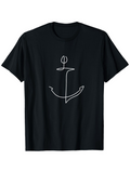 Men's T-Shirt Minimal Outline Nautical Theme With Simple White Line Art Anchor