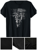 Men's T-Shirt Distressed American Flag With Brave Firefighter Walking Proudly Under Banner
