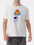 Men's T-Shirt Floating Astronaut Holding Colorful Planet Shaped Balloons In Space