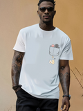 Men's T-Shirt Playful Cartoon Cat Peeking Out From Small Pocket Among Soft Shadows T Shirt