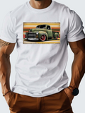 Men's T-Shirt Vintage Retro Green Pickup Truck On Faded Sunlit Highways