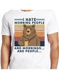 Men's T-Shirt I Hate Morning People With Retro Stripes And Coffee Holding Bear