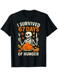 Men's T-Shirt I Survived 67 Days Of Hunger Autumn Feast With Skeleton And Turkey