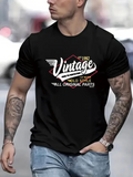 Men's T-Shirt Vintage Bold Style With Dynamic Outline Letters On Classic Black T Shirt