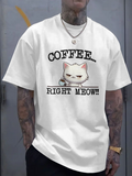 Men's T-Shirt Coffee Right Meow Sleepy Cat With Cup And Grumpy Expression