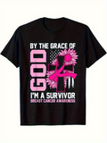 Men's T-Shirt By The Grace Of God Pink Ribbon Floral Cross With United States Flag