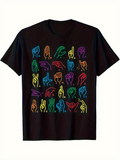 Men's T-Shirt Colorful Hands Arranged In Rows On Black Short Sleeve T Shirt