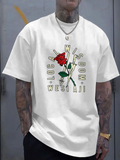 Men's T-Shirt Local Wisdom West Aji With Red Rose Surrounded By Green Stems