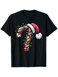 Men's T-Shirt Festive Candy Cane With Christmas Lights And Santa Hat Design Candy Cane