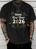Men's T-Shirt Happy New Year Festive Fireworks With Stars Shining Around Celebration 2026