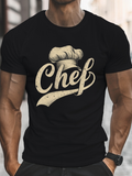 Men's T-Shirt Chef Script Lettering With Traditional White Hat Chef