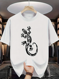 Men's T-Shirt Intricate Tribal Patterns Flowing Over Lively Energetic Gecko Lizard