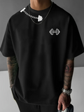 Men's T-Shirt Minimalist Monochrome Lines With White Barbell Icon