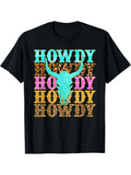 Men's T-Shirt Howdy Colorful Western Print With Bull Skull And Repeating Words