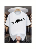 Men's T-Shirt Strong Hand Holding Drumsticks Graphic On White T Shirt