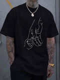 Men's T-Shirt Minimalist White Outline Drawing Of Holding Hands