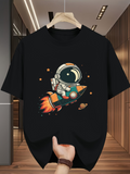 Men's T-Shirt Colorful Planets And Stars Surrounding A Happy Cartoon Astronaut On Spaceship