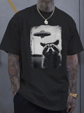 Men's T-Shirt Mysterious Forest Encounter With A UFO Hovering Above Curious Raccoon