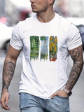 Men's T-Shirt Vivid Nature Brushstrokes With Sunflowers And Flowing Green Landscape