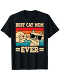 Men's T-Shirt Best Cat Mom Ever With Sunglasses Cat And Colorful Striped Sunset