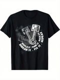 Men's T-Shirt Build It Tune It Race It Fix It Among Metallic Engine Pistons