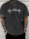 Men's T-Shirt Heartbeat Rhythm With Mountain Peaks Under Clear Sky Silhouette