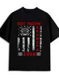Men's T-Shirt Best Truckin Grandpa Ever With Worn American Flag And Big Truck