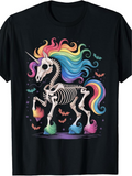 Men's T-Shirt Rainbow Mane Skeleton Unicorn Surrounded By Colorful Bats Under Magical Night Sky Unicorn