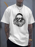 Men's T-Shirt Edgy Soundwaves Circling Headphone Clad Skull Art Graphic