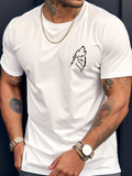 Men's T-Shirt Minimalist Lone Wolf Outline Howling At The Moon Amid White Silence Wolf