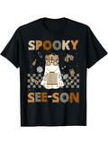 Men's T-Shirt Spooky See Son Halloween Themed Cartoon Cat Surrounded By Fall Leaves