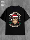 Men's T-Shirt Christmas Is For The Birds Festive Snowy Night With Santa Hat Owl
