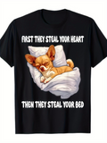 Men's T-Shirt First They Steal Your Heart Cozy Dog Sleeping On Soft Pillow Bed