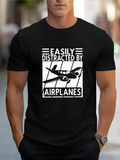 Men's T-Shirt Easily Distracted By Window View Featuring Bold Plane Silhouette Airplane