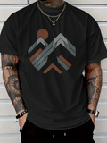 Men's T-Shirt Retro Striped Geometric Peaks With Warm Earthy Colors Mountain
