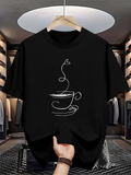 Men's T-Shirt Minimalist White Line Artwork With Heart Shaped Steam Curling Over Coffee Cup