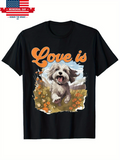 Men's T-Shirt Love Is Happy White Dog Running In Flower Field