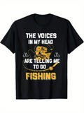 Men's T-Shirt The Voices In My Head Asking Me To Go Fishing Featuring A Golden Fishing Rod And Fish