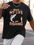 Men's T-Shirt Spend My Life For Fishing Moonlight Forest With Leaping Fish And Lone Fisherman