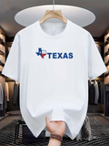 Men's T-Shirt Texas State Map With Blue Red Lettering Surrounded By Simple Outline Design Texas