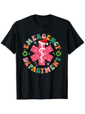 Men's T-Shirt Emergency Department Festive Snowflakes With Santa Hat Medical Symbol