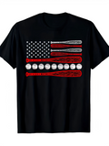 Men's T-Shirt Vintage American Flag With Baseball Bats And Nine White Baseballs On Black Shirt