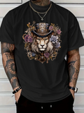 Men's T-Shirt Victorian Flowers And Clockwork Gears Surrounding A Regal Lion