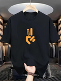 Men's T-Shirt Peace Hand Gesture With Bold Orange Graphic Center Symbol