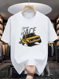 Men's T-Shirt Classic Race With Yellow Offroad Car Painted Among Dusty Tracks